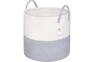 AUNHUIT XXL Woven Cotton Rope Blanket Basket 45x40CM Decor Storage Basket Living Room Clothes Nursery Hamper Collapsible Baby Kids Toy Bin Laundry Baskets(Ivory+Grey)