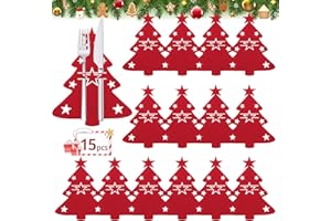 NHYDZSZ 15PCS Portaposate in Feltro di Natale,Tasca per le Posate Albero di Natale Decorazione da Tavola Rosso,Portaposate per Natale per la Tavola Delle Feste Decor Natalizia