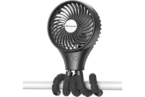 AMACOOL Portable Baby Stroller Fan, Auto Oscillating, Flexible Tripod Clip On with 3 Speeds, Rechargeable Personal Fan for Car Seat, Crib, Wagon, Bike, Treadmill, Camping, Travel