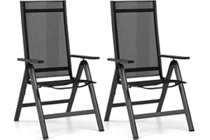 GOPLUS - 2 sillas de jardín al aire libre con respaldo ajustable en 7 posiciones, 73 x 58 x 107 cm, aluminio plegable y portátil, ideal para terraza