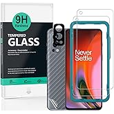 Ibywind 2 Pieces Tempered Glass for OnePlus Nord 2 5G, with Metallic Camera Lens Protector, Back Carbon Fiber Protective Stic