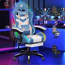 ALFORDSON Chaise Gaming Fauteuil Gamer, Chaise de Bureau Ergonomique avec Massant 2 Points, Repose Pied, Réglable Appui-tête Support Lombaire, Dossier Haut, Dossier Inclinable à 150°, Blanc