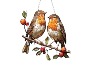 LUMOOM Hängende Fensterdeko Vogel Buntglas Deko, Kolibri-Sonnenfänger Zum Aufhängen an Fenstern, Vogel-Anhänger aus Acryl mit Kette, Fensterbehang Fenster Türen Deko Für Zuhause Studio (Brauner Vogel)