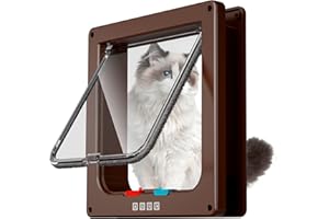 FAREVER Large Cat Door Interior Door Pet Door for Cat Exterior Door 4 Modes Locking Suitable for Window and Wall (Brown)