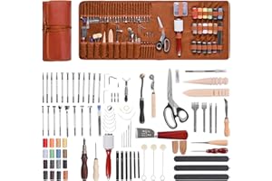 VEVOR Kit de travail du cuir, 92 pièces, outils d'artisanat du cuir avec sac de rangement portable, pour gravure, poinçonnage, couture, estampage, ponçage, pour débutants, bricoleurs et professionnels