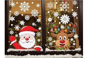 Yuson Girl 358pcs Flocons de Neige Renne Pére Noel Sticker Décoration Déco Noël DIY Fenêtre Noël Sticker Réutilisable Autocollant Noël Verre Vinyle Amovible Muraux Porte Décoré Noël Maison Murales