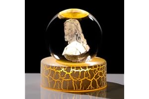 MOVDYKA Crystal 3D Jesus 2.36in Ball Statue Christian Gifts for Women Men Glass Religious Sphere for Christ with Warm Light Funny Jesus Gift for Catholic Home Ornaments Holy Communion