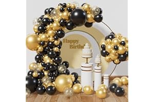 ASIYUHY Black and Gold Balloon Arch Kit, 137Pcs Metallic Gold Black Latex Balloons Garland Arch Kit for Boy Men Women Birthday Party Decorations New Years Wedding Anniversary Graduation Anniversary