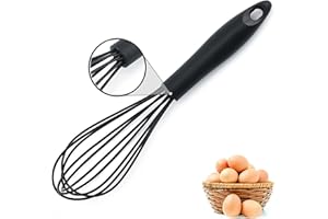Fouet en silicone résistant à la chaleur pour ustensiles de cuisine antiadhésifs, pour mélanger, fouetter, battre, faire mousser et mélanger, peut être suspendu, économisant de l'espace, noir (DDQ001)