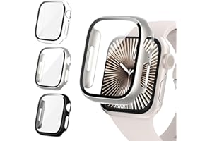 Fullife 3 Pack Screen Protector 44mm Compatible for Apple Watch Series 6/5/4/SE(2024-2020) with 9H Tempered Glass,Overall Shockproof Cover Protective Case for iWatch 44mm(Black/Starlight/Transparent)