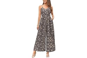LAISHEN Jumpsuit for Women UK Playsuits Wide Leg Dressy Pants Overall Ladies Summer Casual Dungarees Romper with Pockets