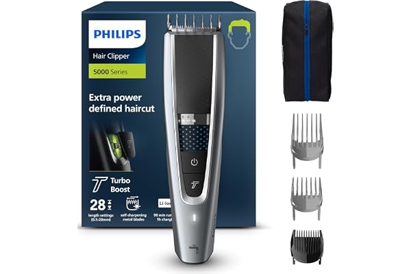 Philips Hair Clipper Série 5000, Tondeuse à Cheveux Lavable avec Technologie Trim-n-Flow Pro (HC5630/15)