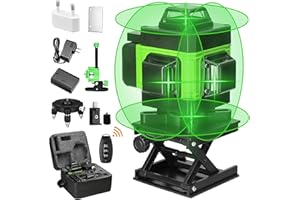 LIFELLERY Niveau Laser, 4D 16 Lignes Niveau Laser Vertical Horizontal Autonivelant avec 2 * Batteries rechargeables 2600 mAh (A)