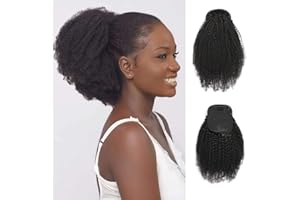 HUMISTWBIU Afro Puff Drawstring Ponytail Human Hair 4C Afro Kinky Curly Ponytail Drawstring Ponytail for Black Women Natural Black Ponytail Extension Human Hair 14 Inch