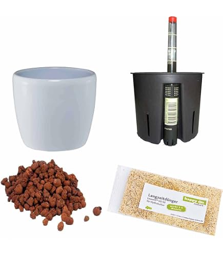 Happy Nature Hydrokultur-Set Flori – 7-teilig, Mit Pflanzschale, Kulturtöpfen, Wasserstandsanzeiger, Blähton, Dünger