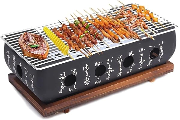 Tissting Poêle à Barbecue de Style Japonais, Poêle de Camping avec Plaque, Base de Récipient de Carburant, Poêle à Charbon Portable pour Outils de Barbecue Ménagers(36x18x13cm)