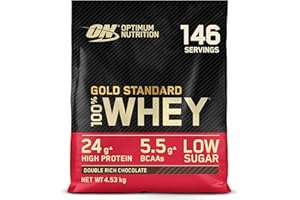 Optimum Nutrition Gold Standard 100% Whey, Proteína en Polvo con Glutamina Natural y Aminoácidos BCAA, Sabor Double Rich Chocolate, 146 Dosis, 4.53 kg