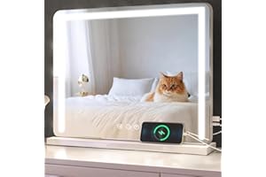 baklon Lusterko do makijażu z oświetleniem, lustro Hollywood z oświetleniem LED, możliwość ściemniania, lustro kosmetyczne, 3 tryby pracy, 58 x 43 cm, lustro stołowe z USB 10-krotne powiększenie, do