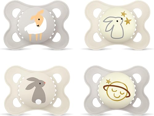 MAM Original Day & Night Matt Dummy, 0-6 Months, Dummy for Newborns, 94% Acceptance, Baby Dummy Prevents Misalignment of Teeth, SkinSoft Silicone, Sheep/Rabbit, Pack of 4