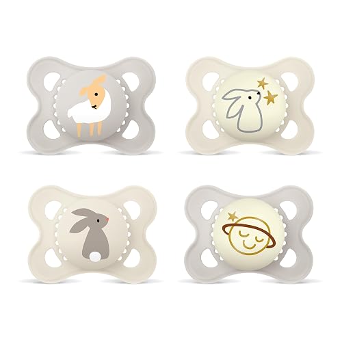 MAM Original Day & Night Matt Dummy, 0-6 Months, Dummy for Newborns, 94% Acceptance, Baby Dummy Prevents Misalignment of Teeth, SkinSoft Silicone, Sheep/Rabbit, Pack of 4