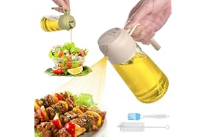 HUAERSICO 2 in 1 Olivenöl Spray mit hohem Fassungsvermögen - 600 ml,Ölflasche ausgießer und Sprüher,Öl sprühflasche Glas für Heißluftfritteuse,Zusätzlich Ölbürste und Reinigungsbürste