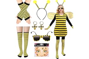 BITOYO Disfraz de Abeja para Mujer Adulto, 7PCS Disfraz Abeja Mujer de Carnaval con Trajes de Abejas Alas, Diadema, Guantes, Calcetines, Pendientes, Gafas, Pegatinas de Abeja para Cosplay Carnaval Fiesta