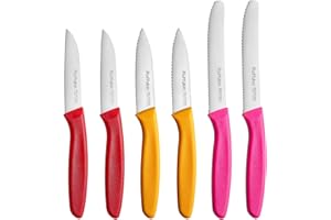 Ruffulon Sharp Paring Knives,Set of 6, Vegetable Knife Small,Premium Fruit Knife&Tomato Knife,Straight Edge&Serrated Knives,Kitchen Knife Sets,Kitchen Paring Knifes(Pink&Orange&Red)