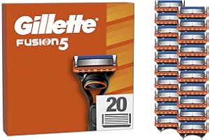 Gillette Recharges De Rasoir Fusion5 Pour Hommes, Pack De 20, AUTHENTIQUES, Cartouches Avec Bande Lubrifiante Et 5 Lames Pour Un Rasage Manuel Efficace, Compatibles Avec Les Manches De La Série Fusion