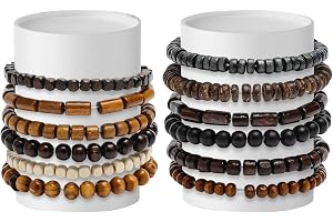 VOSSOT 12 stycken pärlarmband för män i flera lager, naturliga träelastiska pärlarmband, träpärlor armband, herrarmbandsset, retro omlottarmband, armband för män, träarmband för män och kvinnor, gåva
