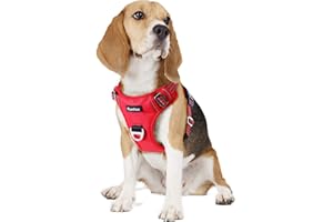 Funfox Hundegeschirr für Mittelgroße Hunde No Pull Geschirr Einstellbar Geschirrset Mittlere Hunde Anti Zug Brustgeschirr Hund Mittel Hunde Sicherheitsgeschirr Atmungsaktiv Dog Harness M Rot