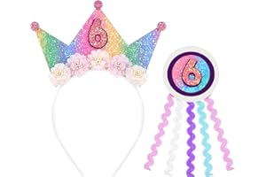 LunarCharm Birthday Headband and Badge for Girls - Rainbow Princess Crown Party Decorations