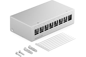 deleyCON 8 Port Patchpanel Gehäuse 1 HE für 14,9 mm x 17 mm Keystone Module mit z.B. RJ45 Koaxialstecker BNC F-Stecker Antennenstecker RJ-11 Cinch Klinke USB Toslink PS2 HDMI - Grau
