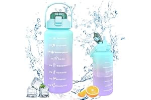 shallyong Butelka do picia ze znacznikiem czasu, butelki na napoje do szkoły, 2 litry, ze słomką, do uprawiania sportu, fitnessu, wędrówek, na kemping, do aktywności na świeżym powietrzu