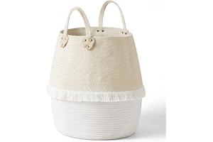 La Jolíe Muse Panier à Linge Grand Panier de Rangement Tissé en Coton avec Poignée, pour Linges Sale Jouets Stockage Décoration Maison 40x38cm