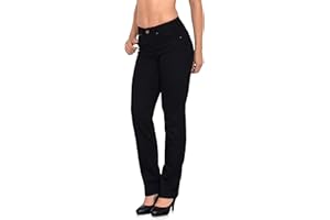 ESRA Damen Jeans Hose Damen Jeanshose gerader Schnitt Straight-Fit Jeans Damen High Waist bis Übergröße Große Größen G600