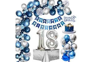 WEEYIN Palloncini 18 Anni Compleanno, Decorazioni 18 anni Compleanno Ragazzo con Striscione 18 Compleanno, Bleu Argento Palloncini Compleanno 18 anni per Ragazzo Ragazza Decorazioni Festa 18 Compleanno