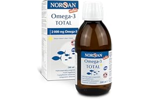 ‎NORSAN NORSAN TOTAL Zitrone Online Premium Omega 3-200ml Fischöl hochdosiert mit 2.000mg Omega 3 pro Portion - Omega Öl mit EPA & DHA - Premium Öl mit 800 IE Vitamin D3