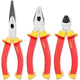 KapStrom 3 Piece Electricians Pliers Set, Professional Combination Insulated &amp; VDE Tested, Long Cutting Pliers / Thin Nose &amp;