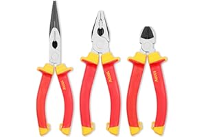 KapStrom Juego de alicates para electricistas de 3 piezas, combinación profesional aislada y probada por VDE, alicates de corte largo/de punta fina y diagonal/cortadores laterales agarres cómodos