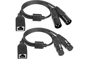 GELRHONR Podwójny kabel XLR 3-pinowy męski na RJ45 żeński kabel przedłużający RJ45 żeński na podwójny DMX XLR 3-pinowy żeński do kontrolera serii DMX-CON-czarny/1,7Ft