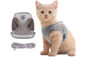 Anlitent Soft Mesh No Pull Cat Harness and Lead Set for Walking, Escape Proof Kitten Vest Harnesses for Small Dogs/Cats/Animals Rabbit, Cool Cat Dog Collar with Leash (Grey, Medium)