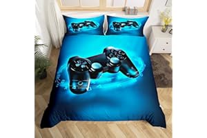 Loussiesd Kinder Jungen Bettwäscheset Gamepad drucken Bettbezug Blau Spielthema Bettwäsche Videospiel Action Buttons 135x200cm für Teens Weiche Mikrofaser mit Reißverschluss