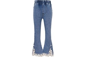 YUUMIN Pantaloni Lunghi di Jeans Bambina Pantalone Zampa Elefante Elegante in Denim Luggins Pantalone con Nappe Casual Scuola Regazza Outdoor 3-14 Anni