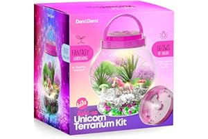 Dan&Darci Light-Up Unicorn Terrarium Kit for Kids - Birthday Gifts Best Toys & Activities Kits Presents Arts Crafts Stuff Little Girls Boys Age 4 5 6 7 8-12 Year Old Girl Gift, Clear