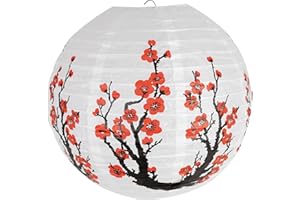 POWERLANTZ Paper Lampshade Hanging Light Shade 30cm, Oriental Ribbed Japanese Ceiling Fixture with Cherry Blossom & Floral Patterns, Perfect for Home Lighting, Wedding,Party & Boho Decor (Plum Blossoms)