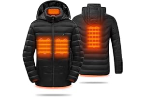 HEWINZE Veste Chauffante Homme/Femme avec Batterie Incluse,Manteau Chauffante Homme/Femme avec Capuche pour l'hiver, la Chasse, L'extérieur, Le Camping, Ski Équitation.