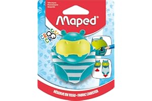 Maped - Taille-Crayons Croc Croc Hippo - Taille-Crayons Réservoir Hippopotame - Réserve Extensible en Tissu - Clapet Fonction Clean