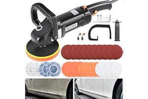Mookis Pulidora Coche 1400W Máquina Pulidora Profesional, 8 Velocidades Variables 600-3600RPM Pulidora con 13PCS Almohadillas para Pulir y 10PCS Papeles de Lija, Adecuado para Pulir, Encerar y Lijar