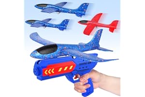 DONGSZQ Aereo Polistirolo con Pistola Catapulta, 4 Pezzi Aereo Giocattolo, Aereo in Schiuma Giocattolo Giochi Giardino Esterno, Aliante Aeroplano Schiuma Giochi Bambini 3-8 anni