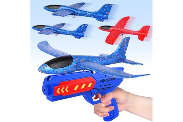DONGSZQ Avion Polystyrene avec Pistolet Catapulte, Avion Jouet Planeur Enfant, Avion Mousse Jeux de Lancer Exterieur Intérieur, Cadeau Enfant Anniversaire Garçon Fille 3-12 Ans